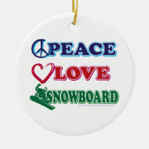 Snowboarding/Peace,Love,Sled Ceramic Ornament