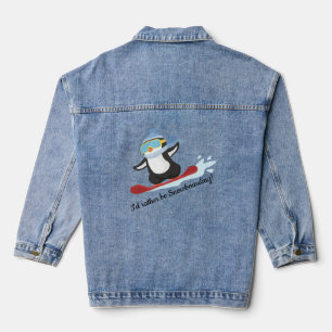 Snowboarding Penguin Design Denim Jacket