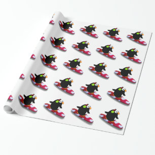 Snowboarding Penguin Gift Wrap