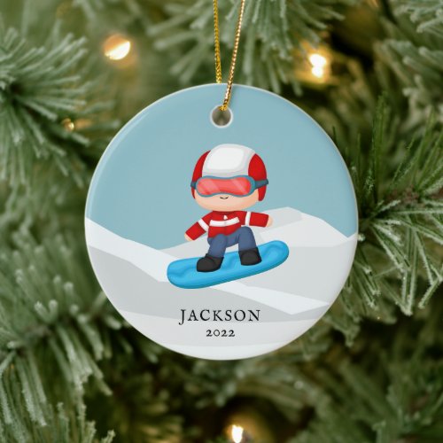 Snowboarding Personalized Christmas Ceramic Ornament