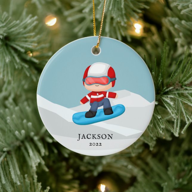 Snowboarding Personalized Christmas Ceramic Ornament (Tree)