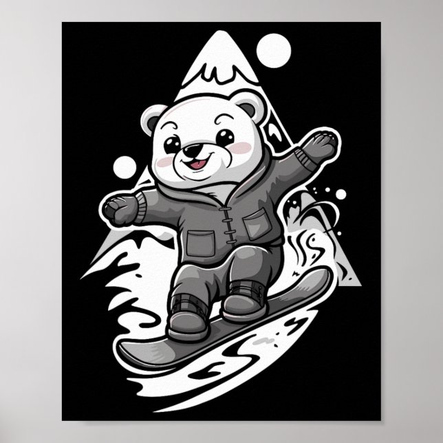 Snowboarding Polar Bear Mountain Snowboard Snowboa Poster (Front)