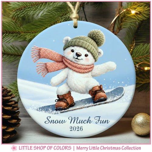Snowboarding Polar Bear Personalized Photo Ceramic Ornament