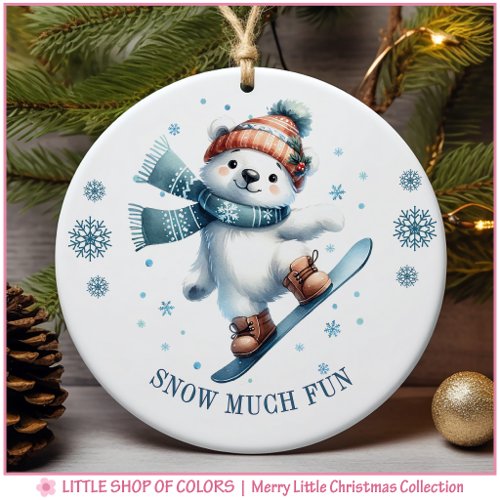 Snowboarding Polar Bear Photo Christmas Ceramic Ornament