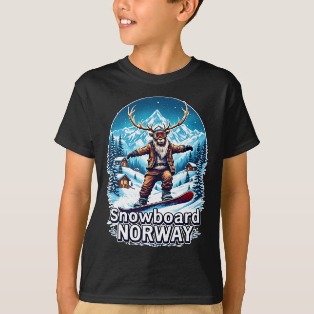 Snowboarding Reindeer Adventure In Norway  T-Shirt (Front)
