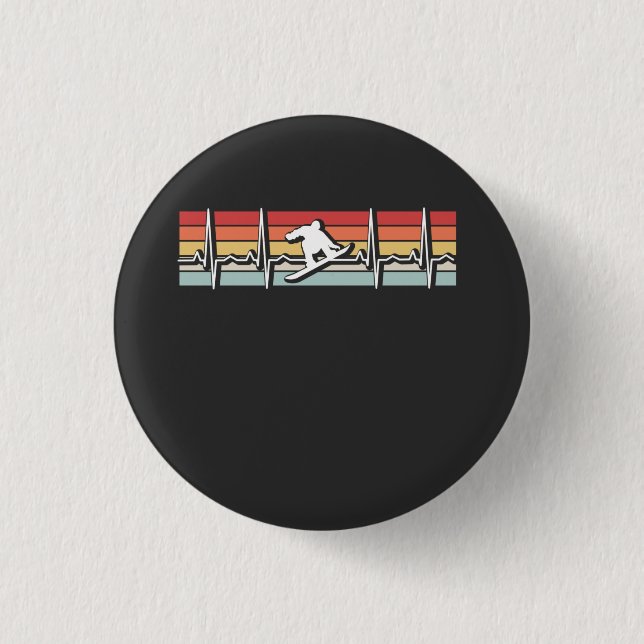Snowboarding Retro Heartbeat Button (Front)