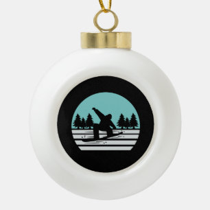 Snowboarding Retro Vintage Ceramic Ball Christmas Ornament