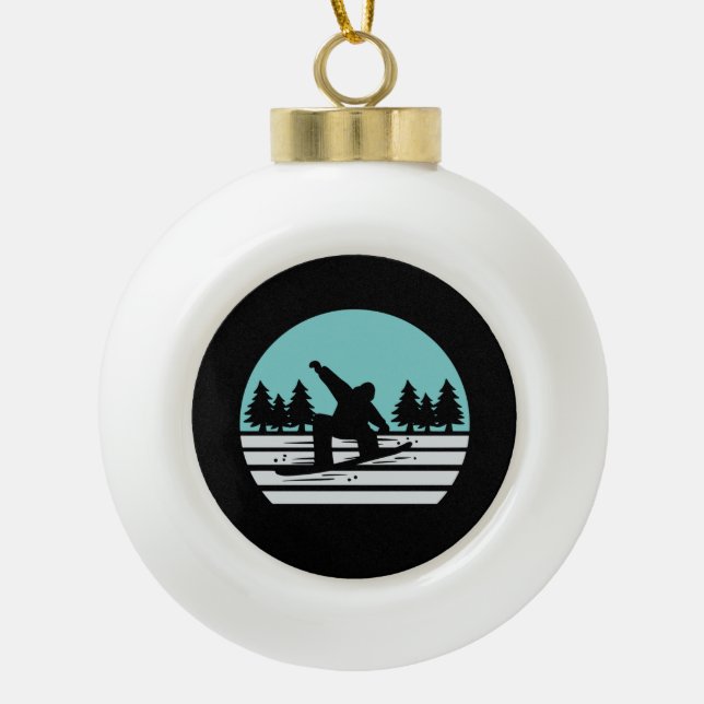 Snowboarding Retro Vintage Ceramic Ball Christmas Ornament (Front)