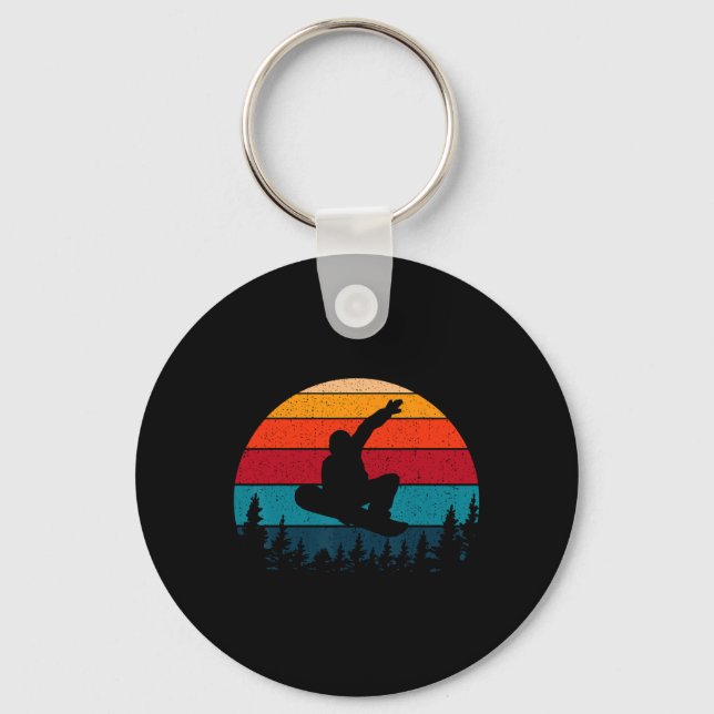 Snowboarding Retro Vintage Sunset Skier  Keychain (Front)
