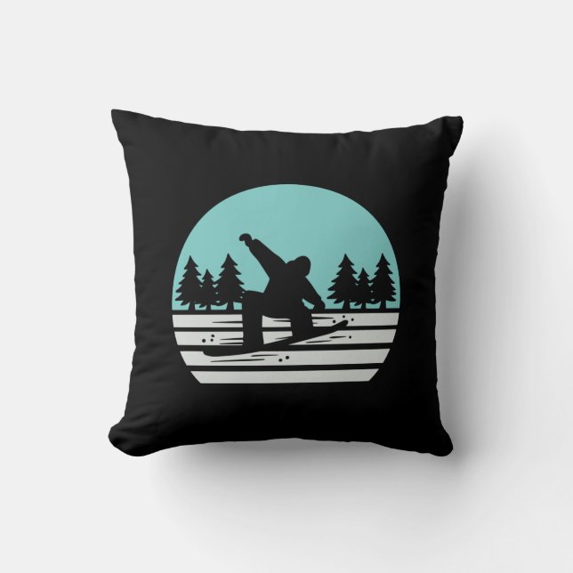 Snowboarding Retro Vintage Throw Pillow (Front)
