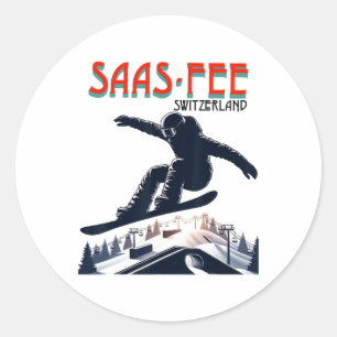 Snowboarding Saas-fee Switzerland Classic Round Sticker