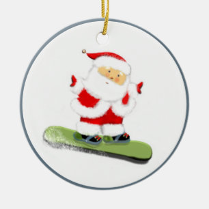Snowboarding Santa Ceramic Ornament