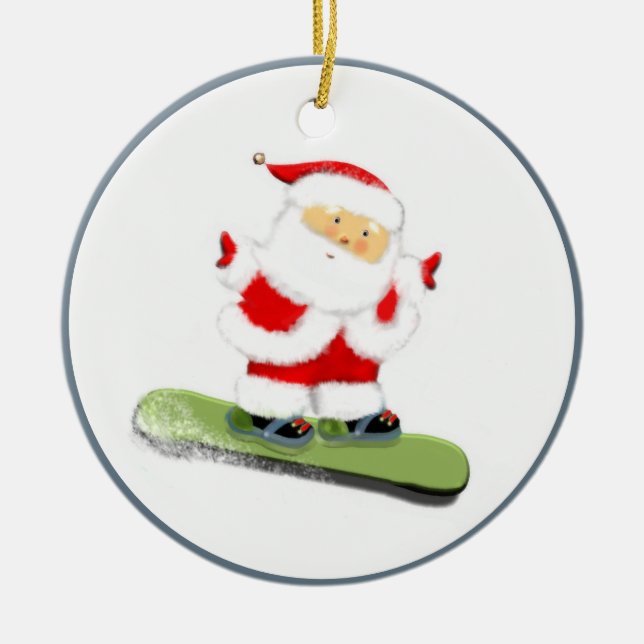 Snowboarding Santa Ceramic Ornament (Front)