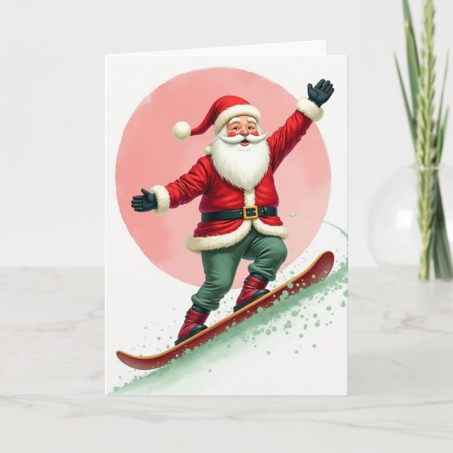 Snowboarding Santa Claus Card (Front)