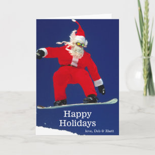 Snowboarding Santa Holiday Card