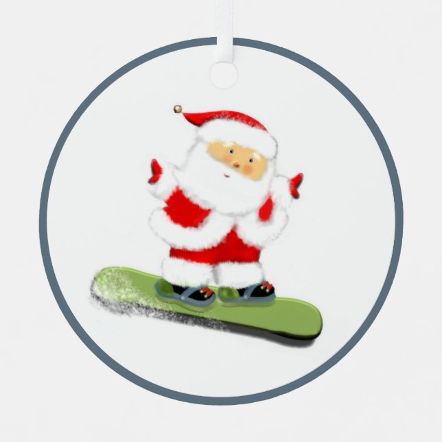 Snowboarding Santa Metal Ornament (Front)