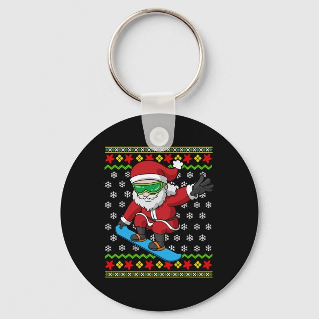 Snowboarding Santa Snowboarder Ugly Christmas Snow Keychain (Front)