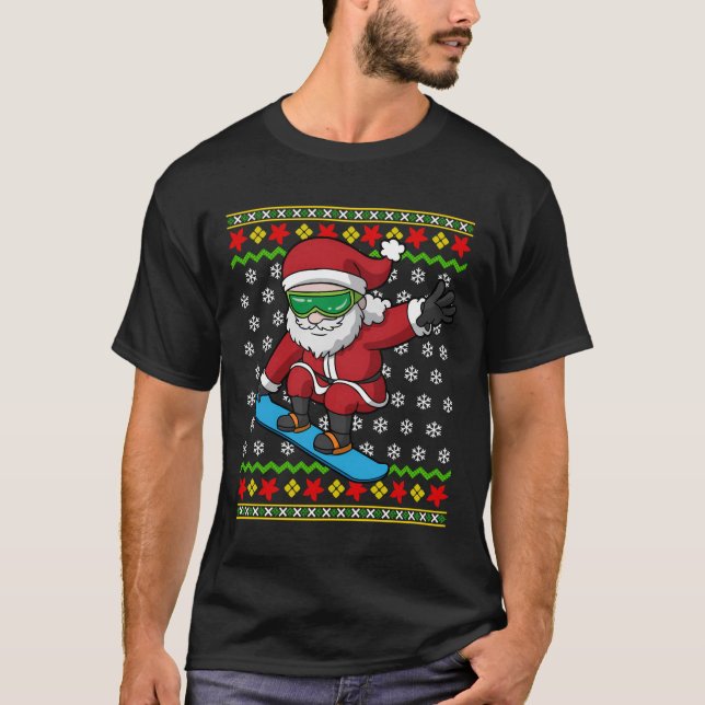 Snowboarding Santa Snowboarder Ugly Christmas Snow T-Shirt (Front)