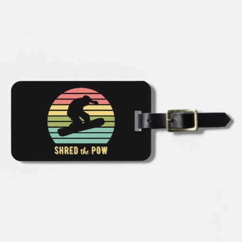 Snowboarding Shred The Pow Vintage Sunset Luggage Tag