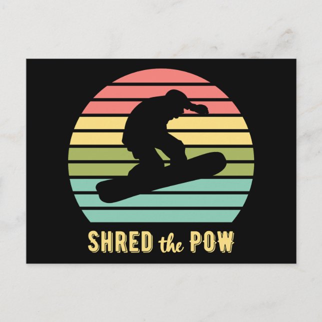 Snowboarding Shred The Pow Vintage Sunset Postcard (Front)