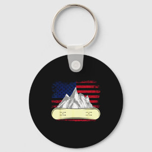 Snowboarding skiing snowboard american flag keychain