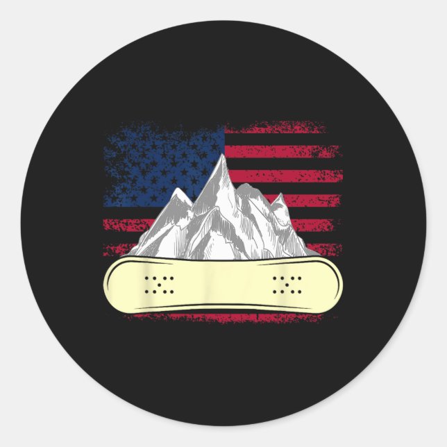 Snowboarding Skiing Snowboard American Flag Snowbo Classic Round Sticker (Front)