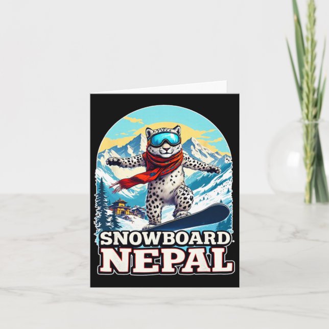 Snowboarding Snow Leopard Adventure In Nepal  Card (Front)