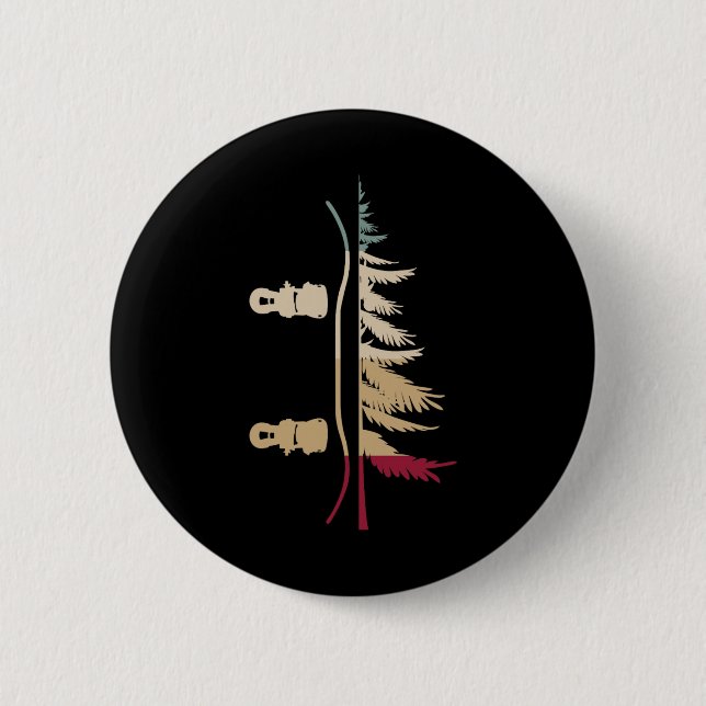 Snowboarding Snowboard Tree Snowboarder Retro  Button (Front)