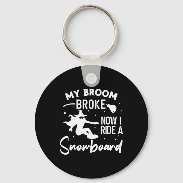 Snowboarding Snowboard Vintage Halloween Witch  Keychain (Front)