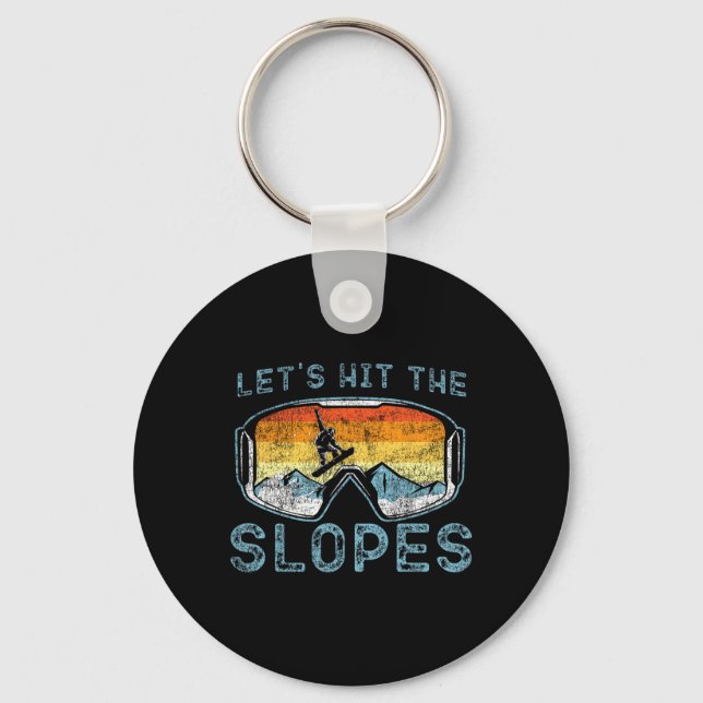 Snowboarding Snowboard Vintage Retro Goggles Let's Keychain (Front)