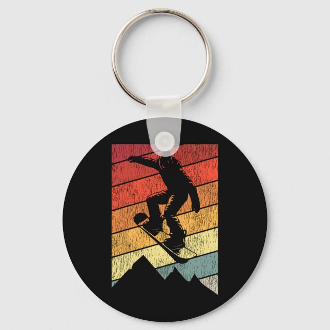 Snowboarding Snowboard Vintage Retro Mountain 1  Keychain (Front)