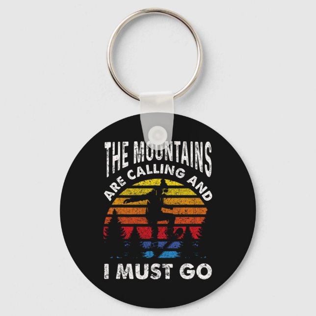 Snowboarding Snowboard Vintage Retro The Mountains Keychain (Front)