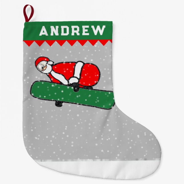Snowboarding Snowboarder Holiday Gift Large Christmas Stocking (Front)