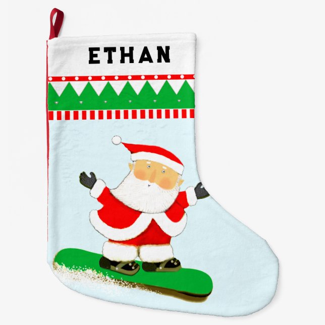 Snowboarding Snowboarder Holiday Gift Large Christmas Stocking (Front)