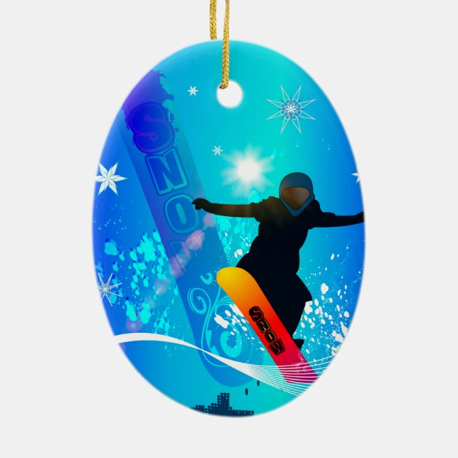 Snowboarding, snowboarder with board ceramic ornament (Back)