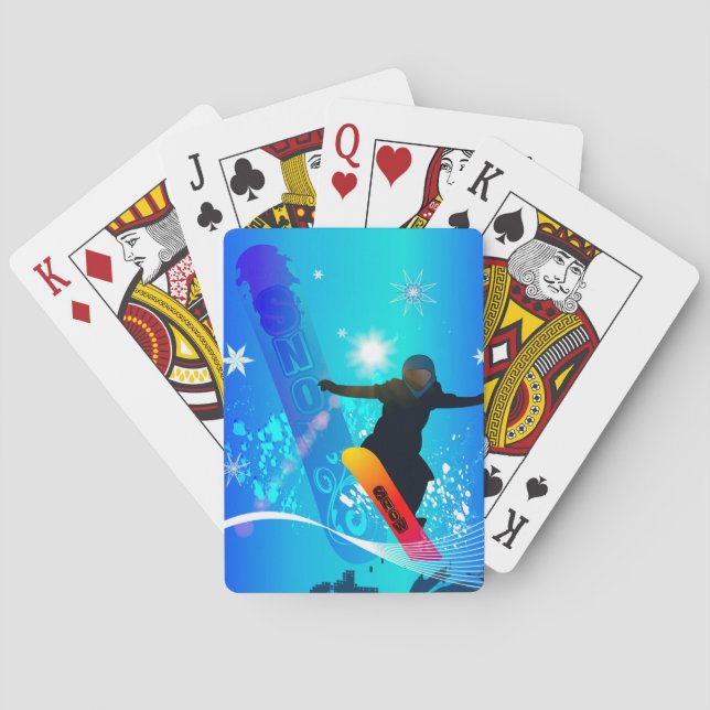 Snowboarding, snowboarder with board poker cards (Back)