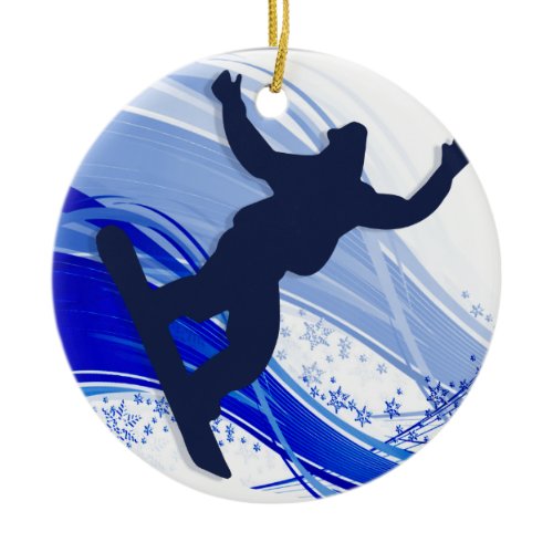 Snowboarding &amp; Snowflakes Ceramic Ornament
