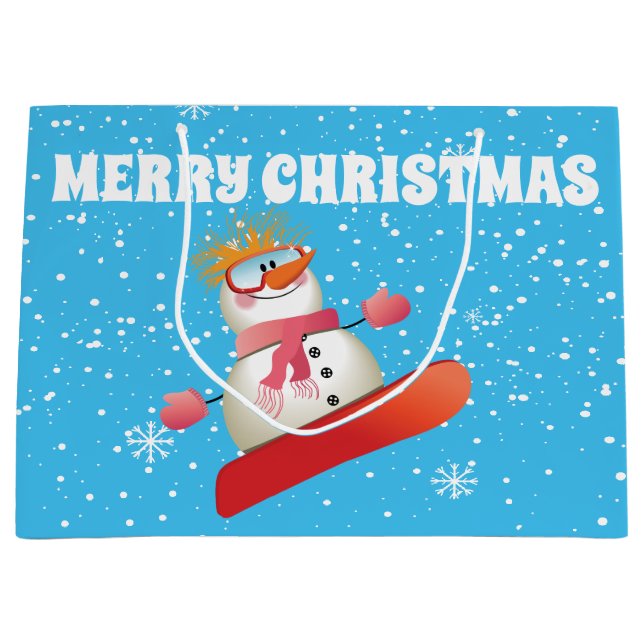 Snowboarding Snowman Gift Bag Large (Front)