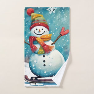Snowboarding Snowman Hand Towel