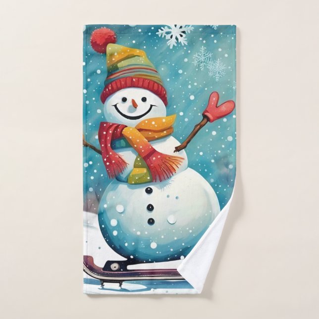 Snowboarding Snowman Hand Towel (Hand Towel)