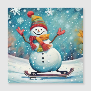 Snowboarding Snowman - Magnetic Card