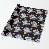Skating penguin glossy purple wrapping paper