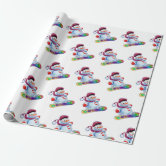 Skating penguin glossy purple wrapping paper