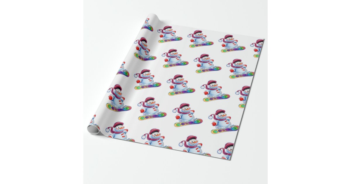 Snowboarding snowman matte purple wrapping paper