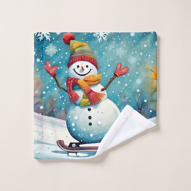 Snowboarding Snowman Washcloth (Wash Cloth)