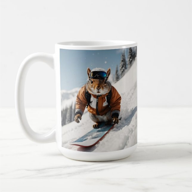 Snowboarding Squirrel Wintertime Whimsical Animal Coffee Mug (Left)