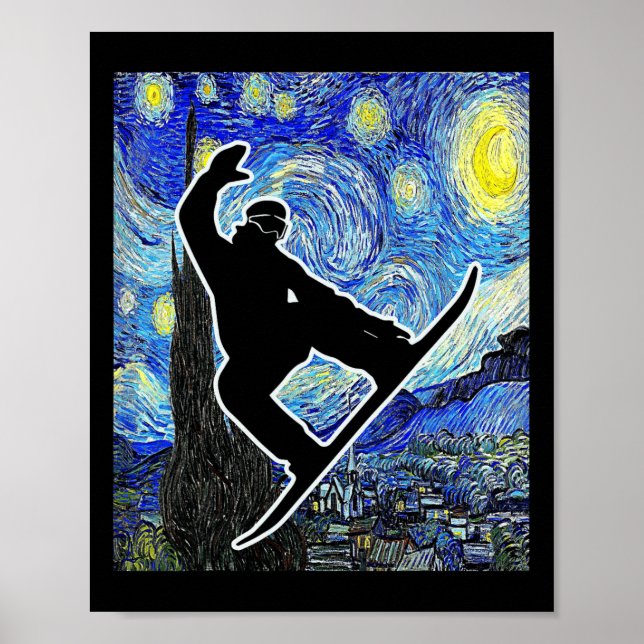 Snowboarding Starry Night Snowboard Van Gogh  Poster (Front)