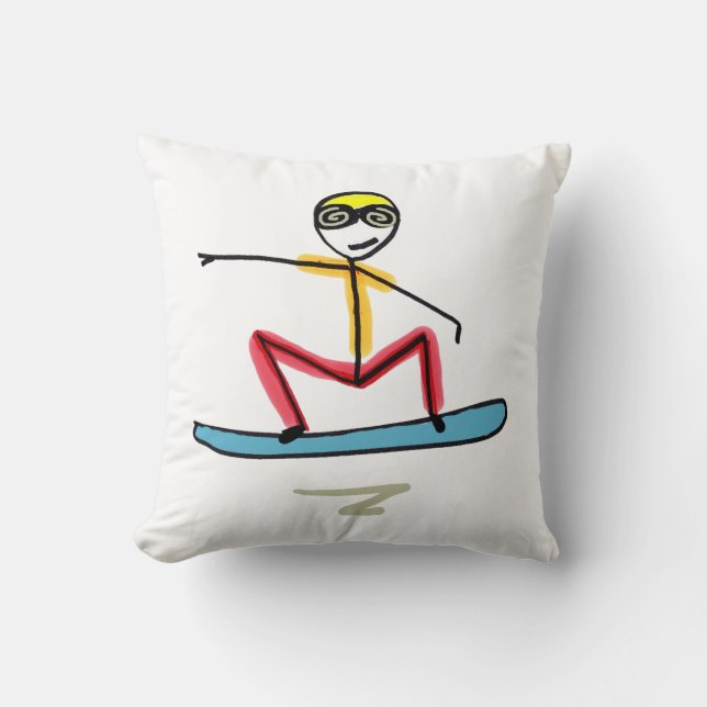 Snowboarding Stickman Throw Pillow (Front)