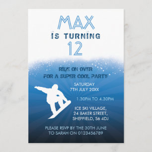 Snowboarding themed birthday party invitation