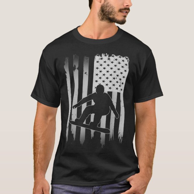 Snowboarding USA American Flag 4th of July Patriot T-Shirt (Front)